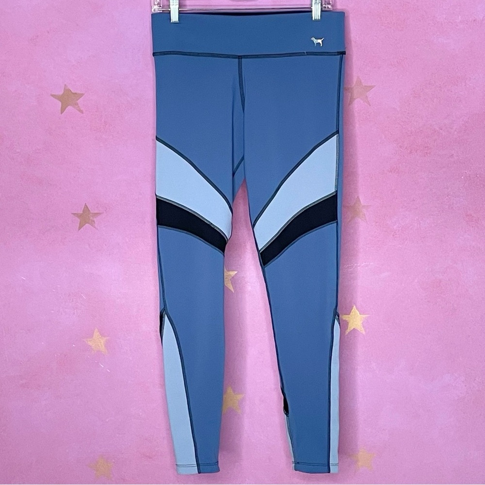 VS Pink Collaboration Pants Black Blue Reversible Leggings Stretch Waist Medium